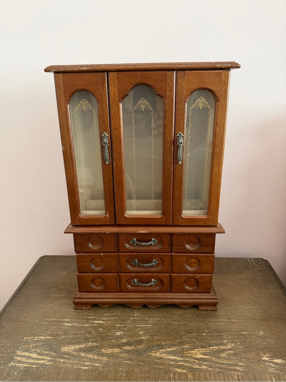 Wood Finish Jewelry Wardrobe With Drawers Plexiglass Doors .